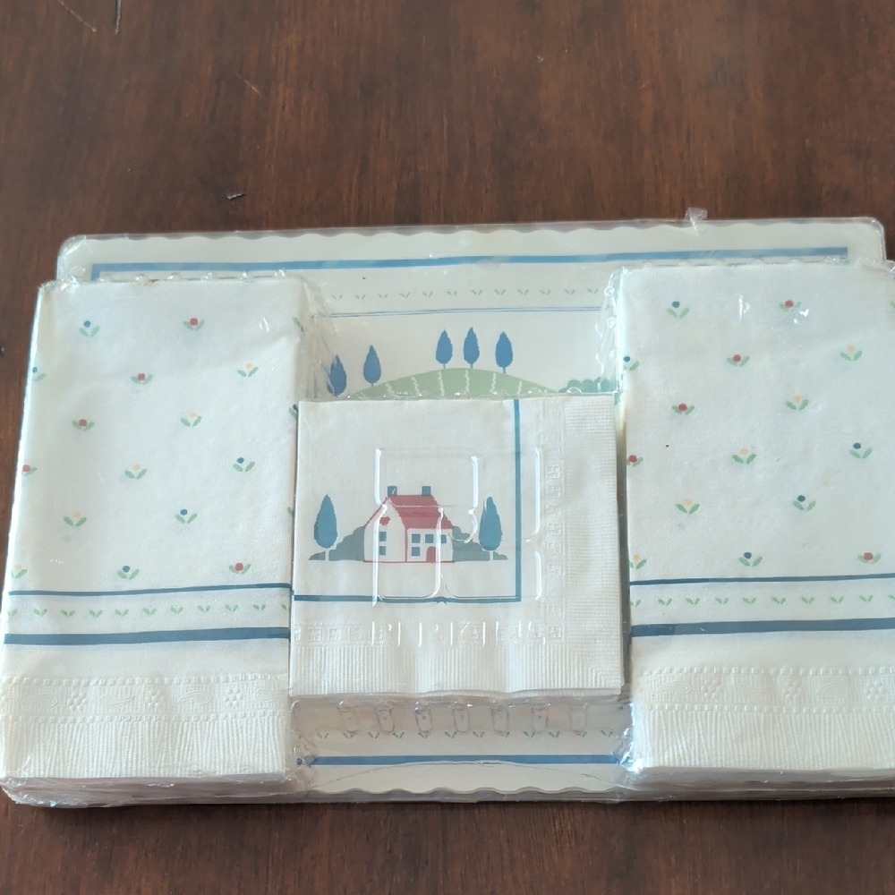 Blue & White Country Cottage Paper Napkin And Placemat Set